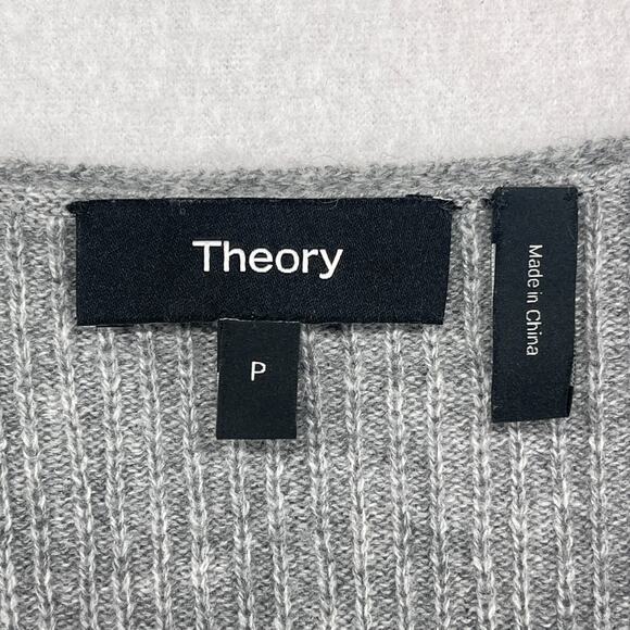 THEORY Sweater Womens Petite Cashmere V-Neck Ribbed Jumper Pullover Gray - Picture 5 of 12